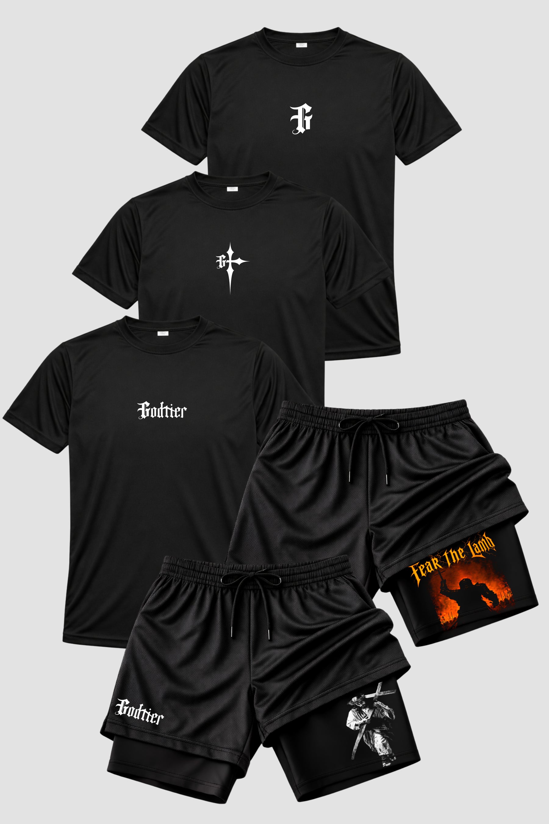 Kit 5 Peças Dry Fit: 3 Camisetas + 2 Bermudas Compressão (2 em 1)