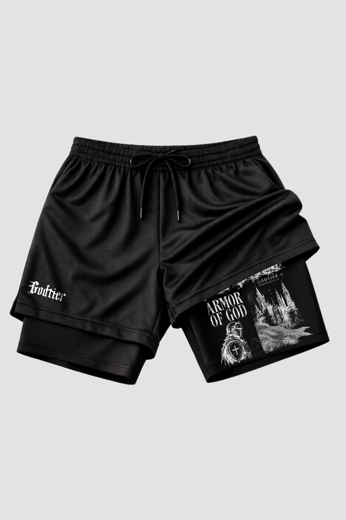 SHORTS DRY-FIT COMPRESSÃO 2 EM 1 - ARMOR OF GOD (com bolso interno)