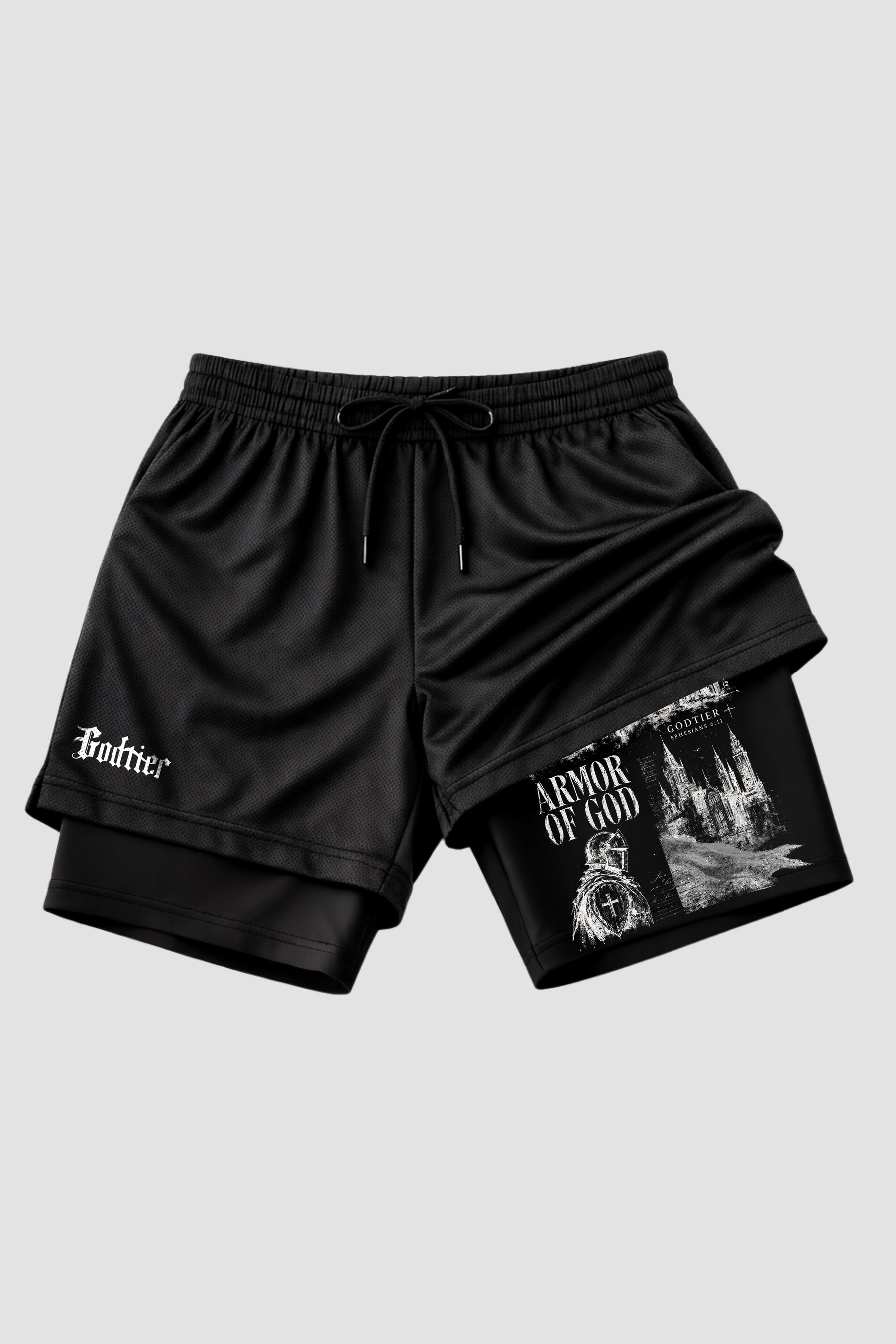 SHORTS DRY-FIT COMPRESSÃO 2 EM 1 - ARMOR OF GOD (com bolso interno)