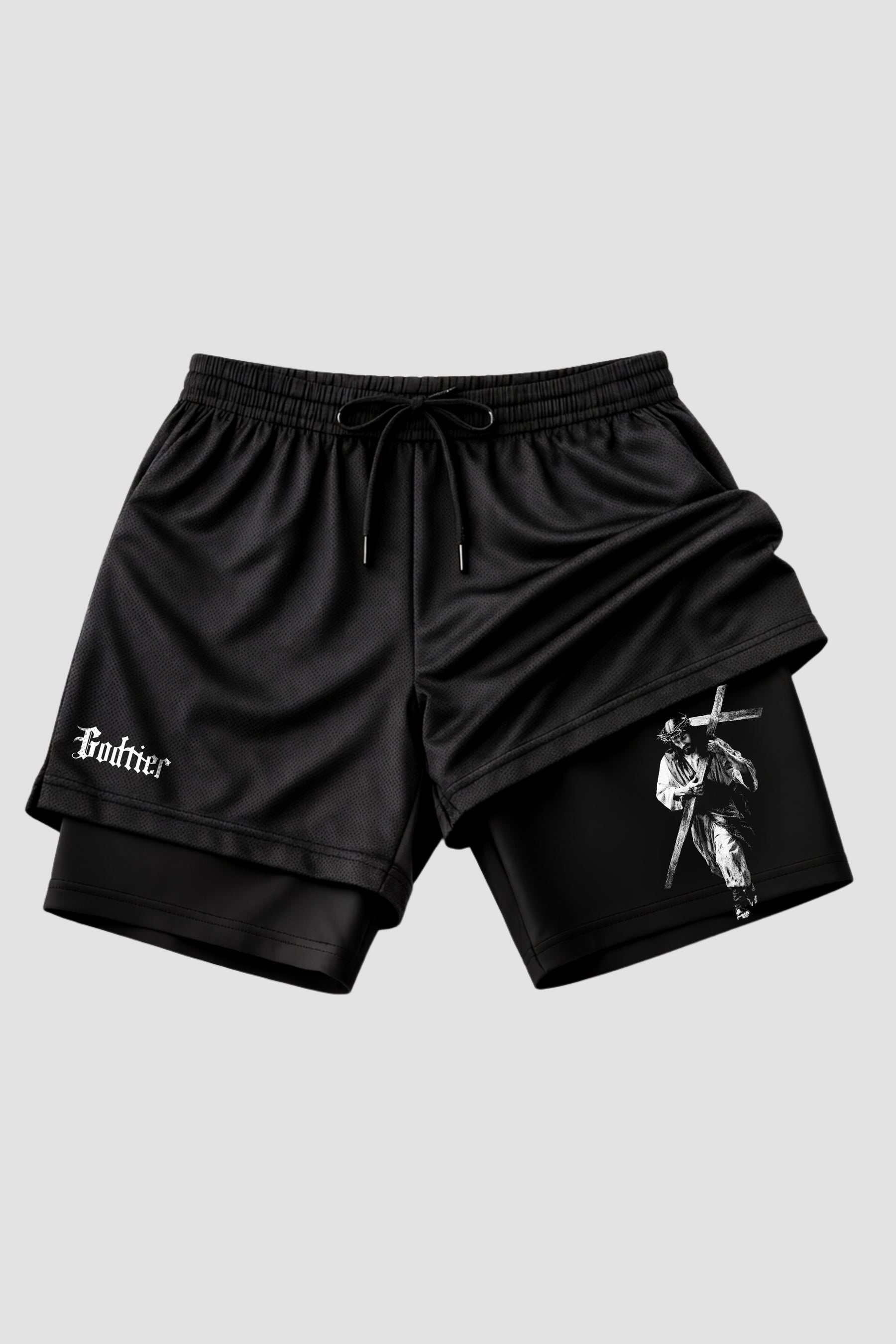 SHORTS DRY-FIT COMPRESSÃO 2 EM 1 - JESUS CRUZ (com bolso interno)
