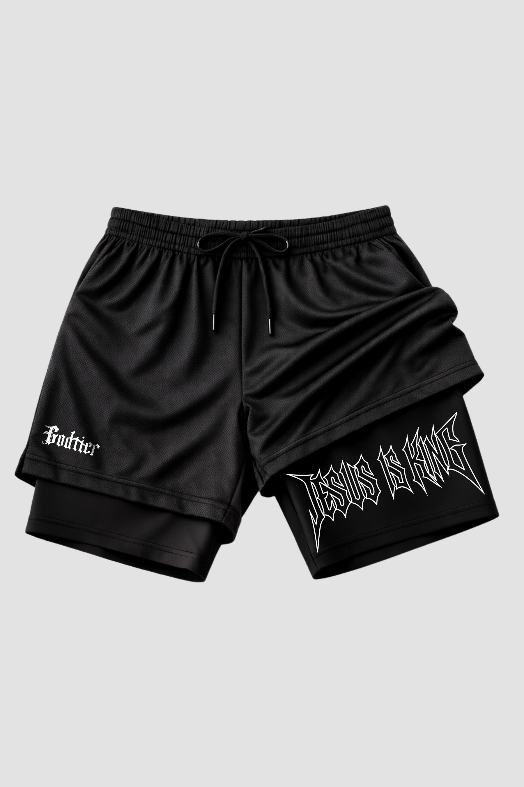 SHORTS DRY-FIT COMPRESSÃO 2 EM 1 - JESUS IS KING (com bolso interno)
