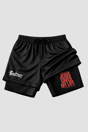 SHORTS DRY-FIT COMPRESSÃO 2 EM 1 - Jesus Saved My Life RED (com bolso interno)