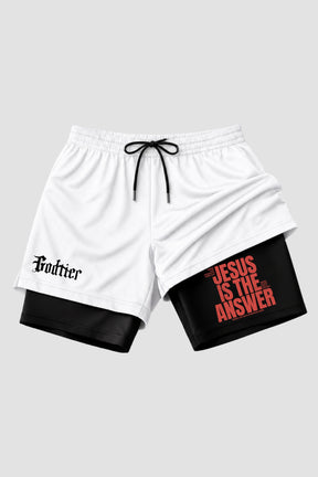 SHORTS DRY-FIT COMPRESSÃO 2 EM 1 - Jesus is the Answer Red (com bolso interno)