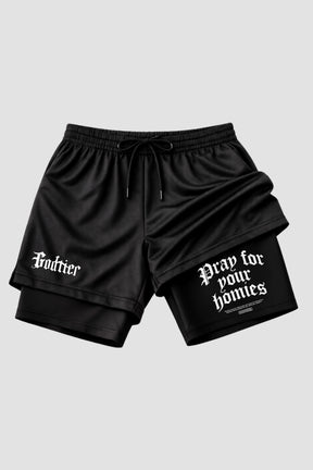 SHORTS DRY-FIT COMPRESSÃO 2 EM 1 - Pray For Your Homies (com bolso interno)