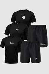 Kit 5 Peças Dry Fit: 3 Camisetas + 2 Bermudas (com bolso) [045] - Kit 5 Peças Dry Fit: 3 Camisetas + 2 Bermudas (com bolso) GodTier P P Preto