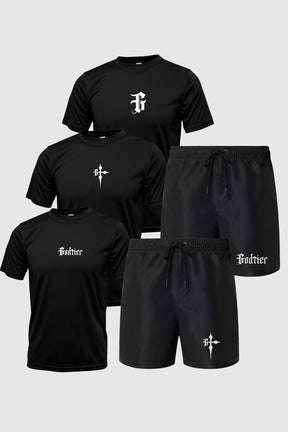 Kit 5 Peças Dry Fit: 3 Camisetas + 2 Bermudas (com bolso) [045] - Kit 5 Peças Dry Fit: 3 Camisetas + 2 Bermudas (com bolso) GodTier P P Preto