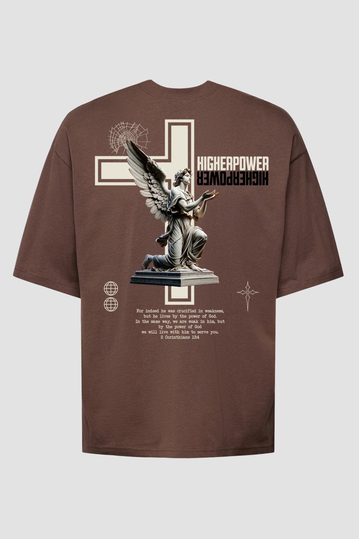 Oversized - Higher Power [003] - Camiseta Oversized - G.O.A.T (God Over All Things) God Tier P Chocolate Masculino