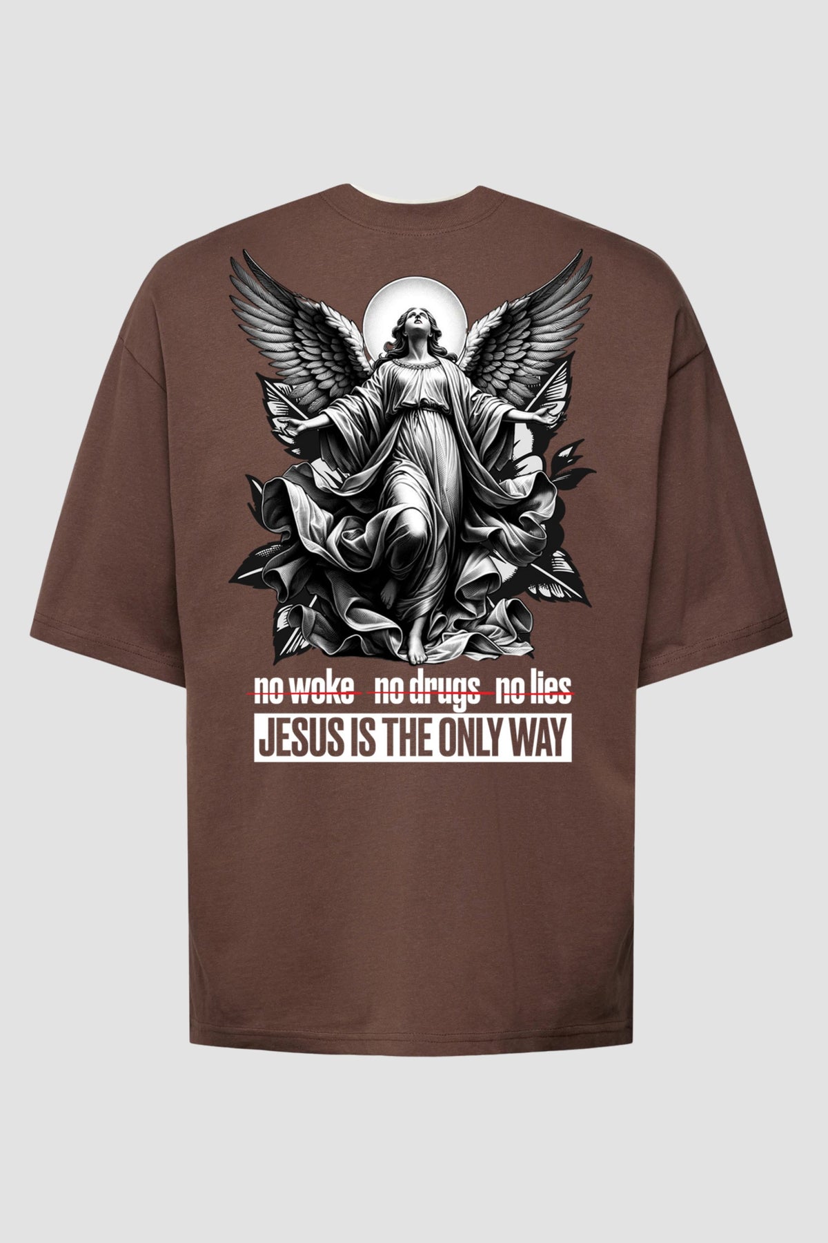 Oversized - Jesus Is the Only Way [003] - Camiseta Oversized - G.O.A.T (God Over All Things) God Tier P Chocolate Masculino