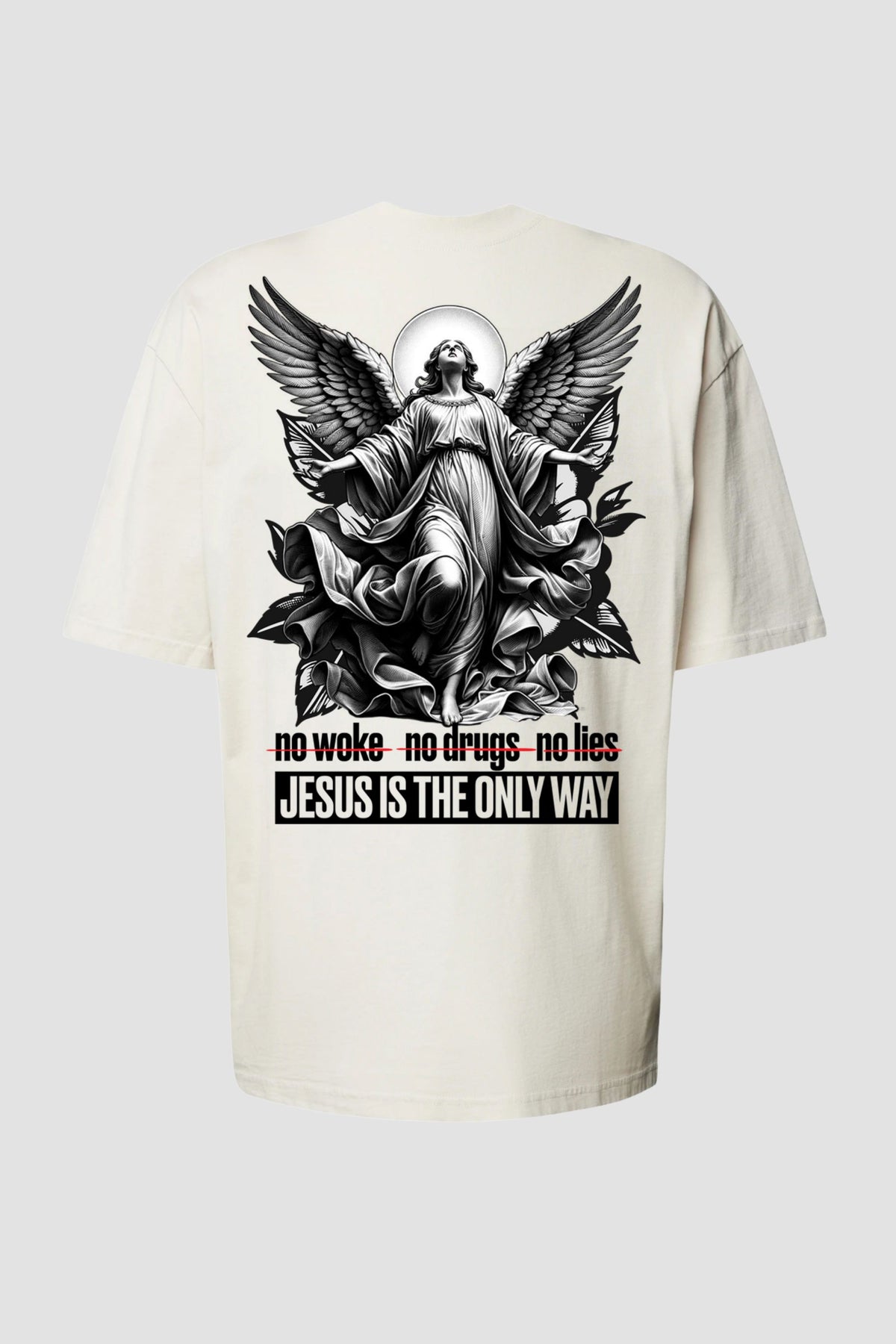 Oversized - Jesus Is the Only Way [003] - Camiseta Oversized - G.O.A.T (God Over All Things) God Tier P Off-White Masculino