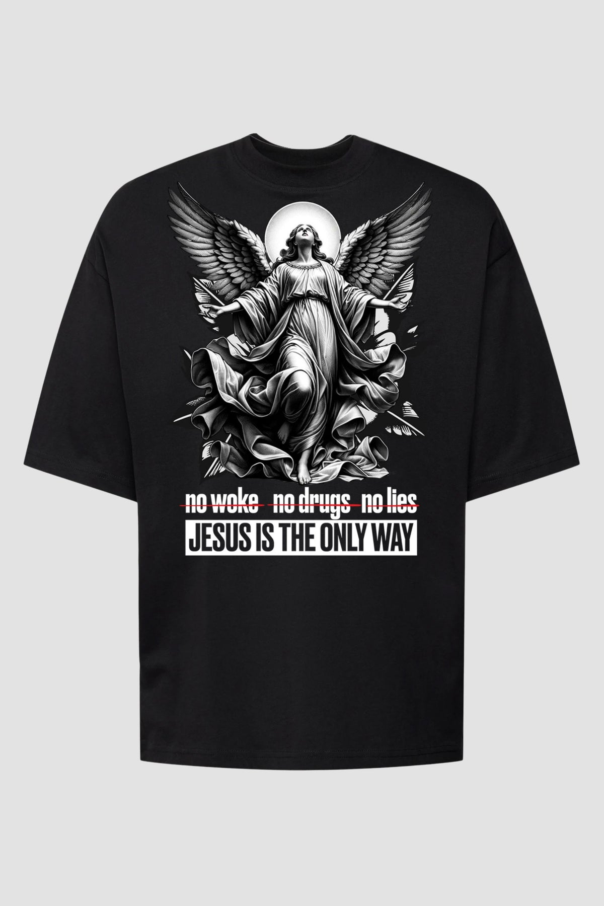 Oversized - Jesus Is the Only Way [003] - Camiseta Oversized - G.O.A.T (God Over All Things) God Tier P Preto Masculino