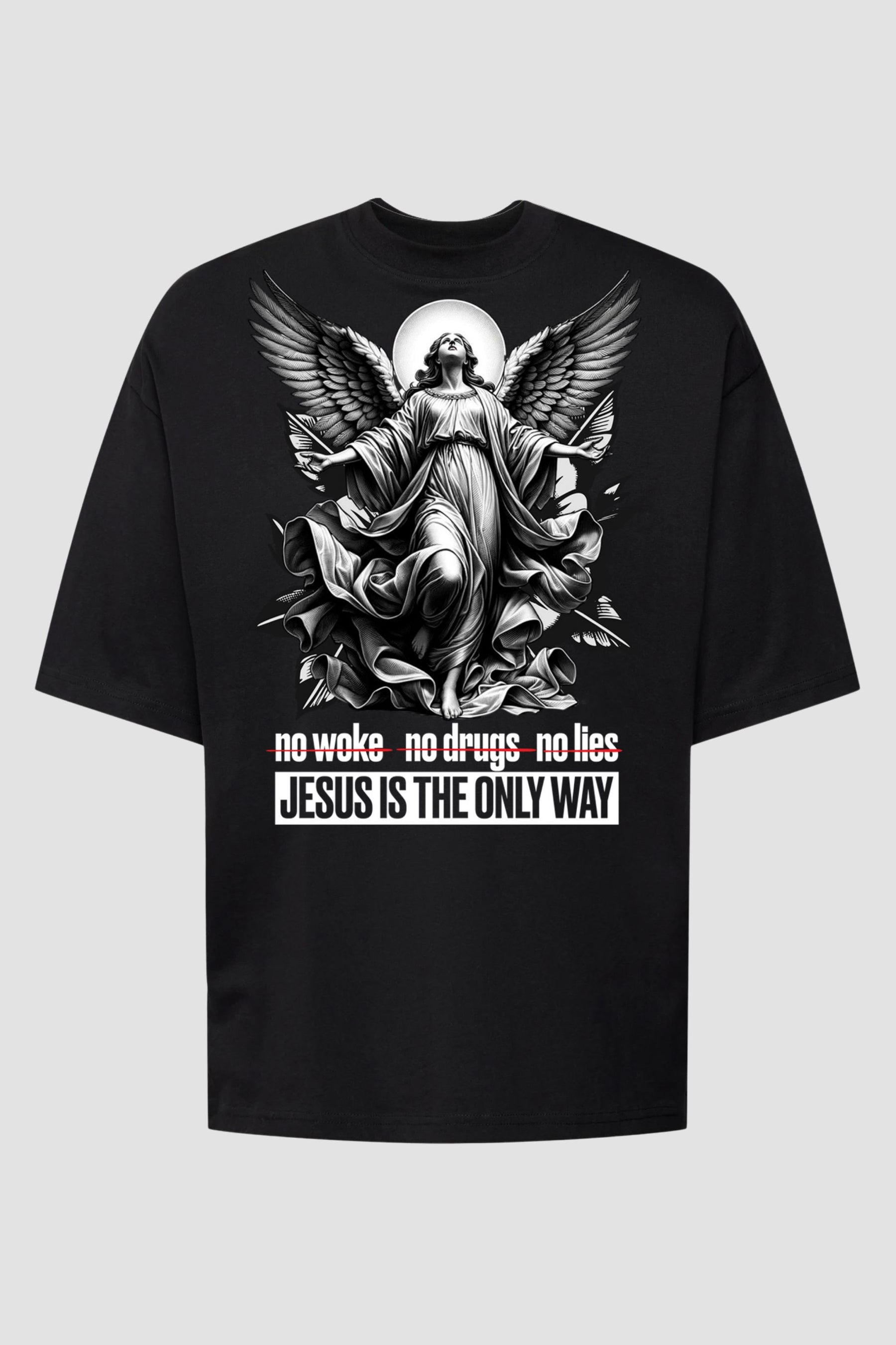 Oversized - Jesus Is the Only Way [003] - Camiseta Oversized - G.O.A.T (God Over All Things) God Tier P Preto Masculino