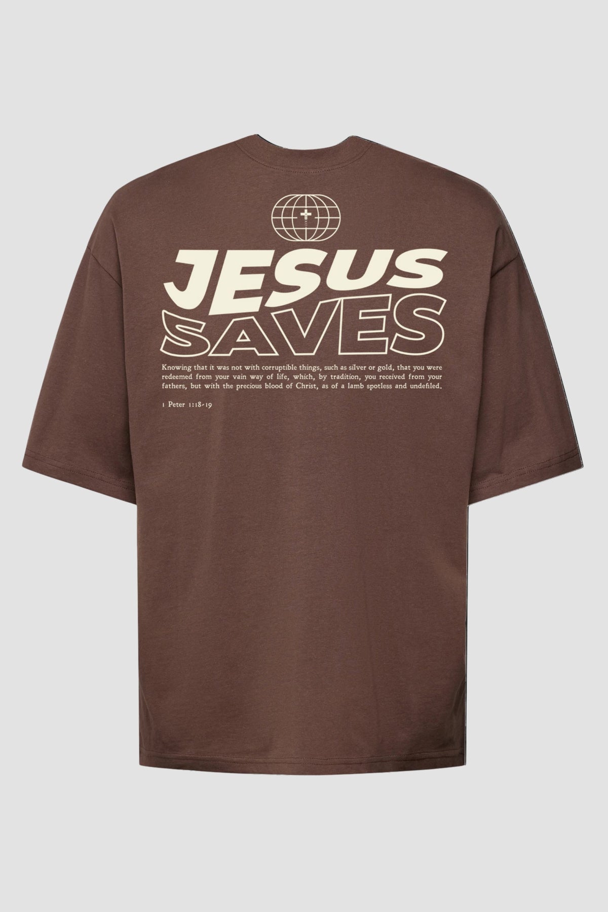 Oversized - Jesus Saves [003] - Camiseta Oversized - G.O.A.T (God Over All Things) God Tier P Chocolate Masculino