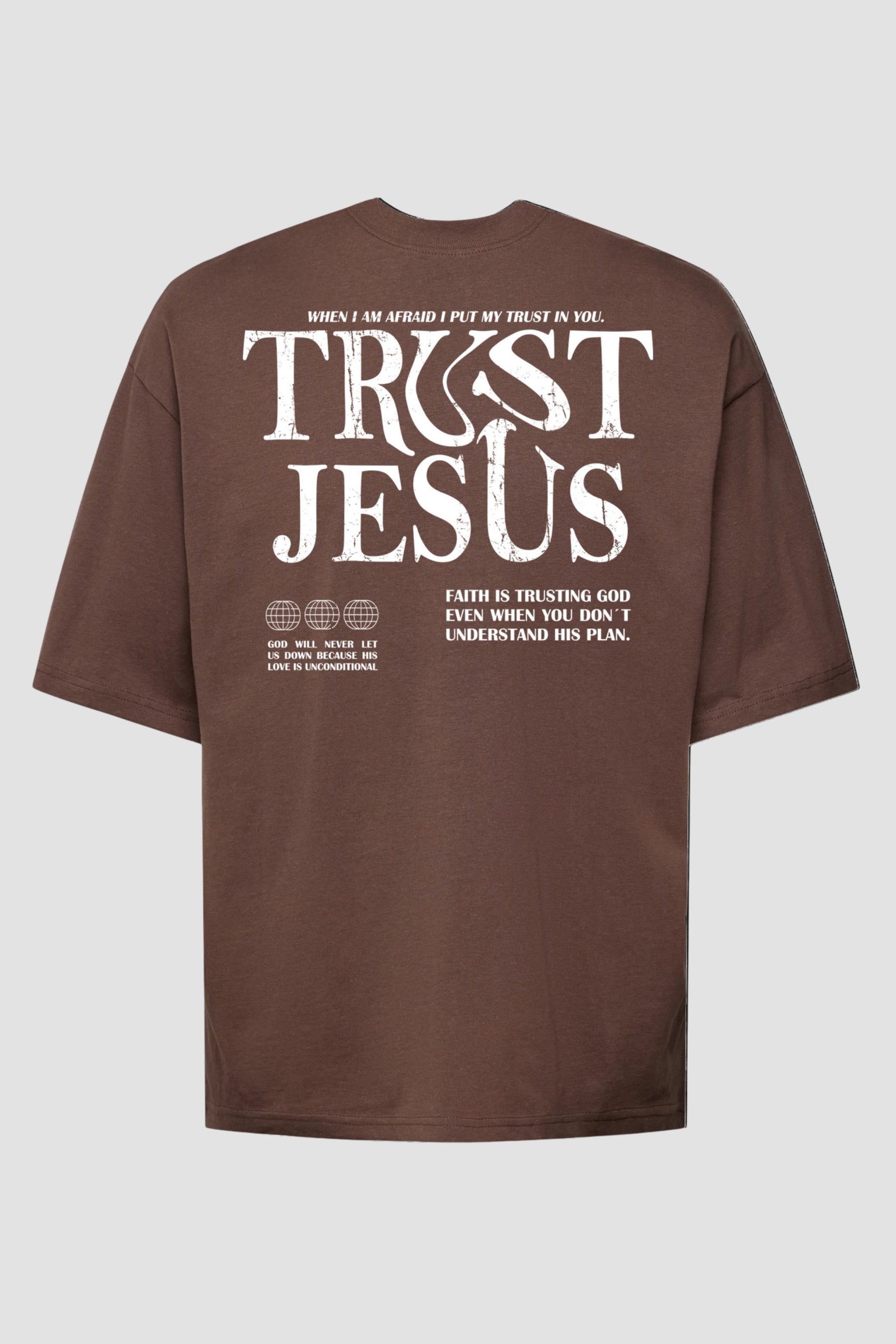 Oversized - Trust Jesus [003] - Camiseta Oversized - G.O.A.T (God Over All Things) God Tier P Chocolate Masculino