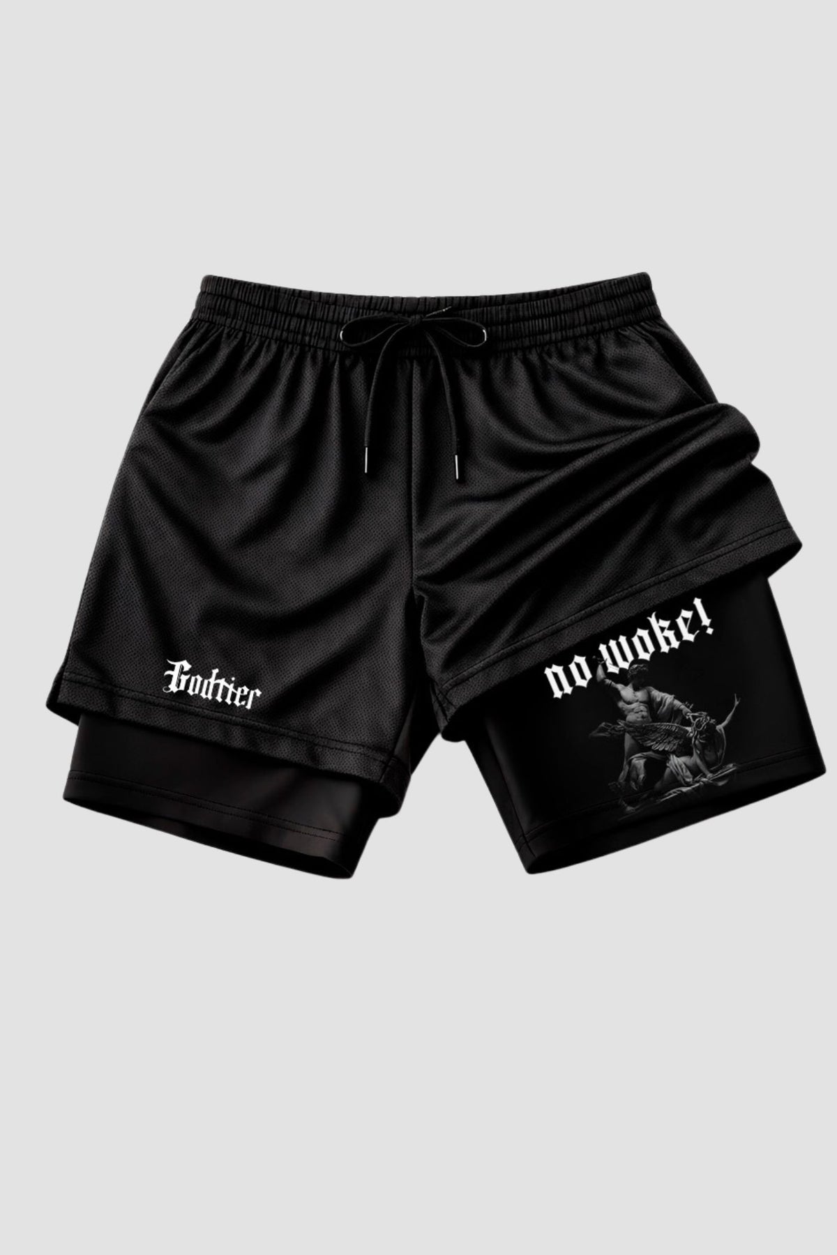 SHORTS DRY-FIT COMPRESSÃO 2 EM 1 - ESPADA NO WOKE (com bolso) [01] - Shorts Compressão - Espada No Woke God Tier P 
