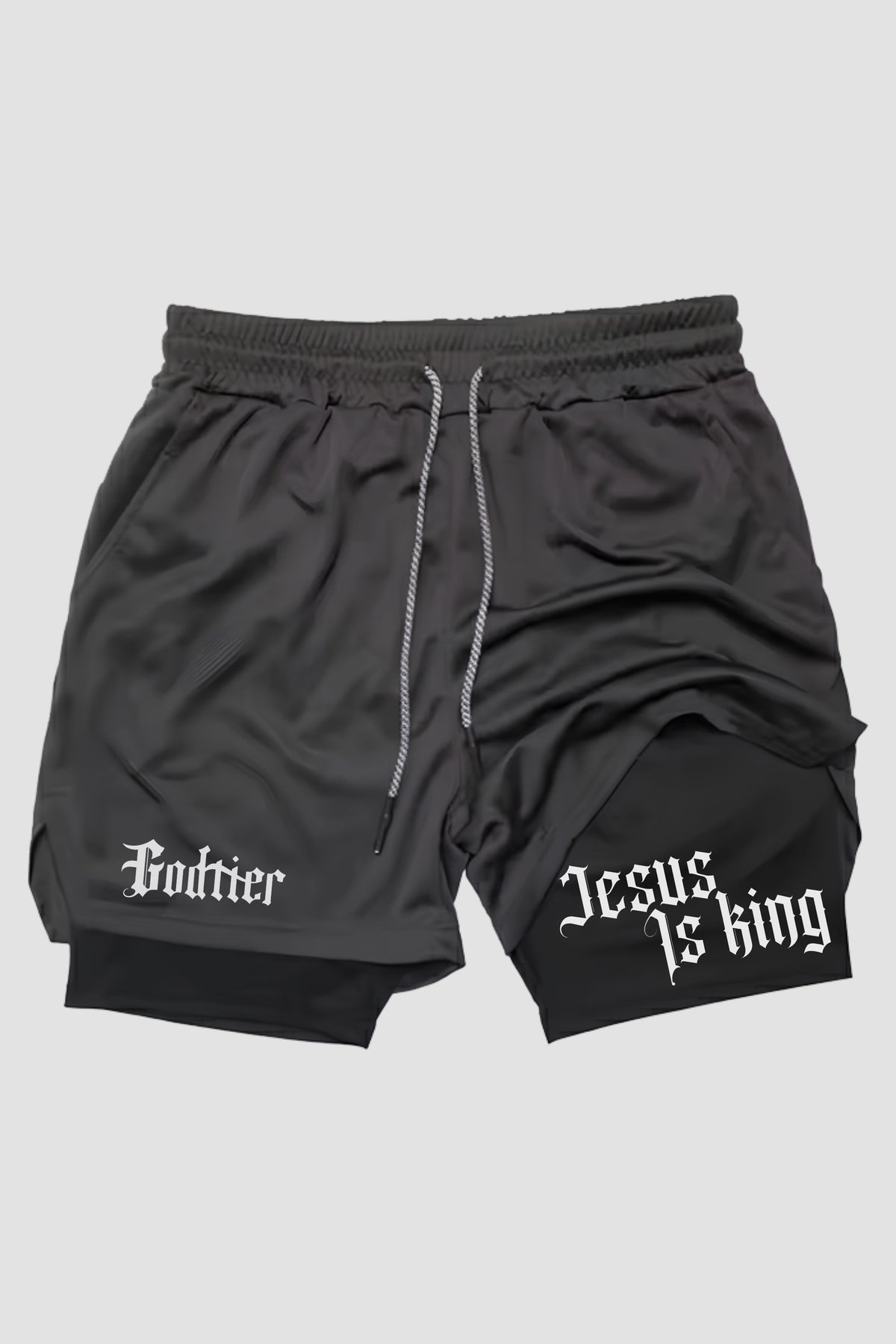 SHORTS DRY-FIT COMPRESSÃO 2 EM 1 - JESUS IS KING (com bolso) [01] - Shorts Compressão - Jesus Is King God Tier P 