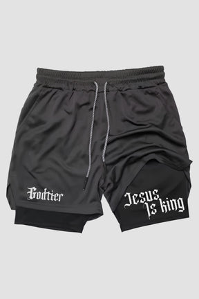 SHORTS DRY-FIT COMPRESSÃO 2 EM 1 - JESUS IS KING (com bolso) [01] - Shorts Compressão - Jesus Is King God Tier P 